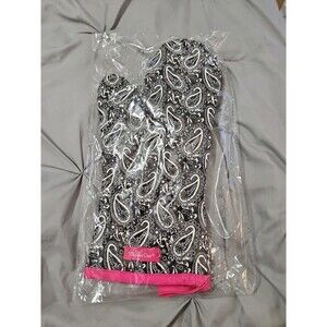 New In Package Pampered Chef Black/Pink/White Paisley Oven Mitt #1349